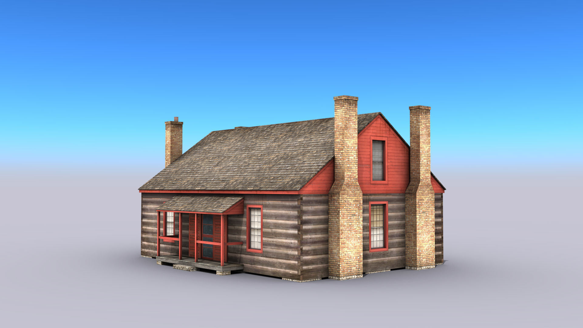 Wooden House Building Low-poly 3D model_2