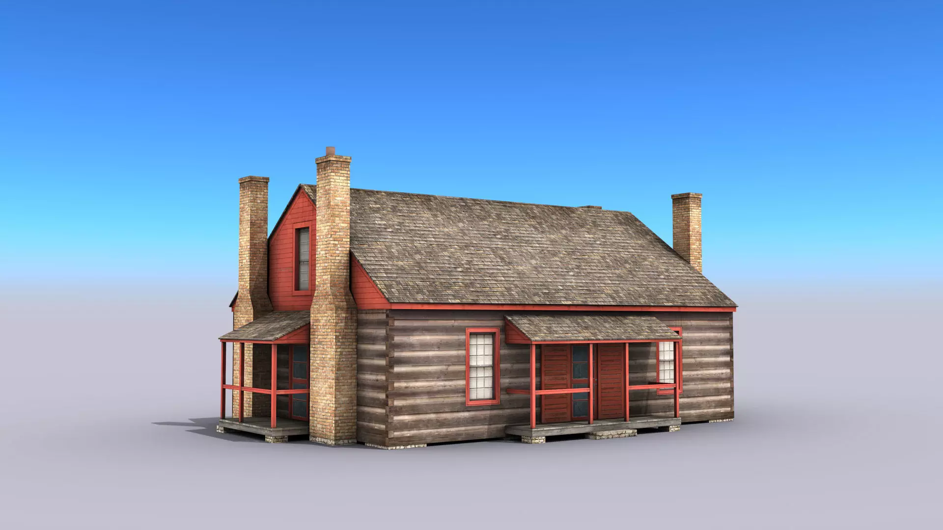 Wooden House Building Low-poly 3D model_0