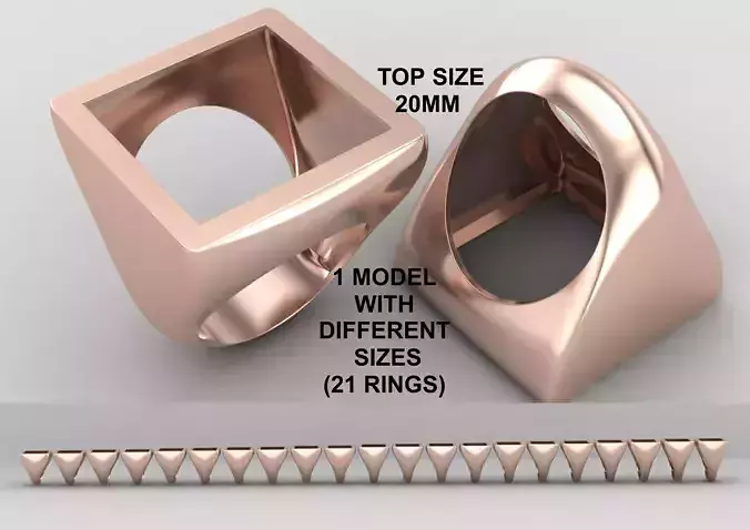 Square hollow Signet Ring Base 20MM top in All sizes 225-MWC