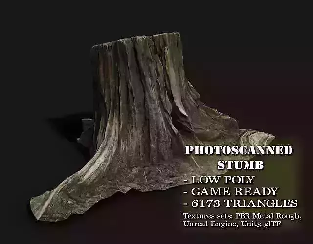 Photorealistic Photoscanned Tree Stump Game-Ready 3D Asset