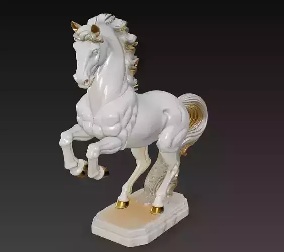 Majestic Stallion - Luxurious White and Gold Horse Sculpture 3D