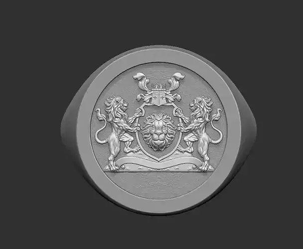 Coat of Arms ring  - Lion Rampant Standing Coat Arms