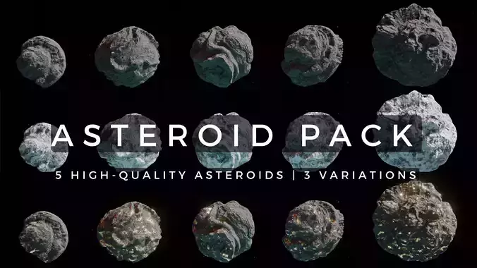 Asteroid Pack - 5 Unique Asteroids- Rocky Ice and Ore Variations