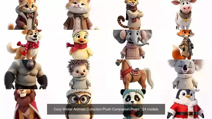 Cozy Winter Animals Collection Plush Companion Props