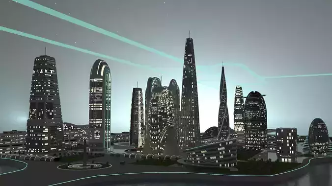 Futuristic City Day and Night Edition 3D model 6
