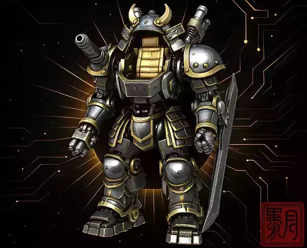 Samurai Mecha Unit Armored Shogun Robot Highpoly Game Sculpt