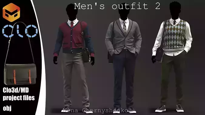 Mens outfit 2 - Marvelous Designer project and OBJ