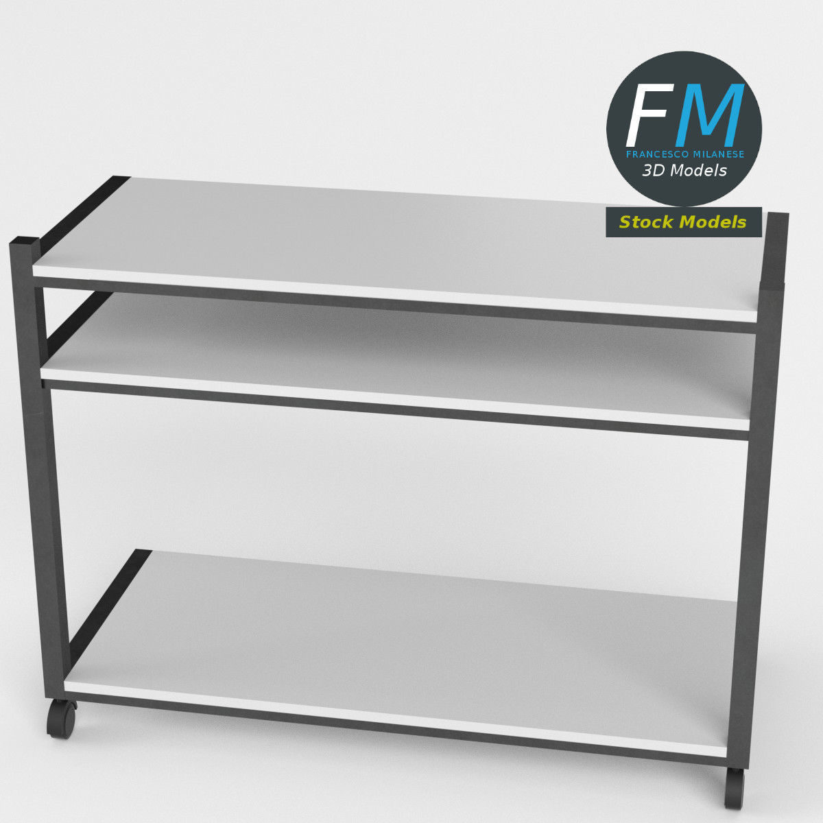 Trolley 1 desk with two shelves 3D model_2