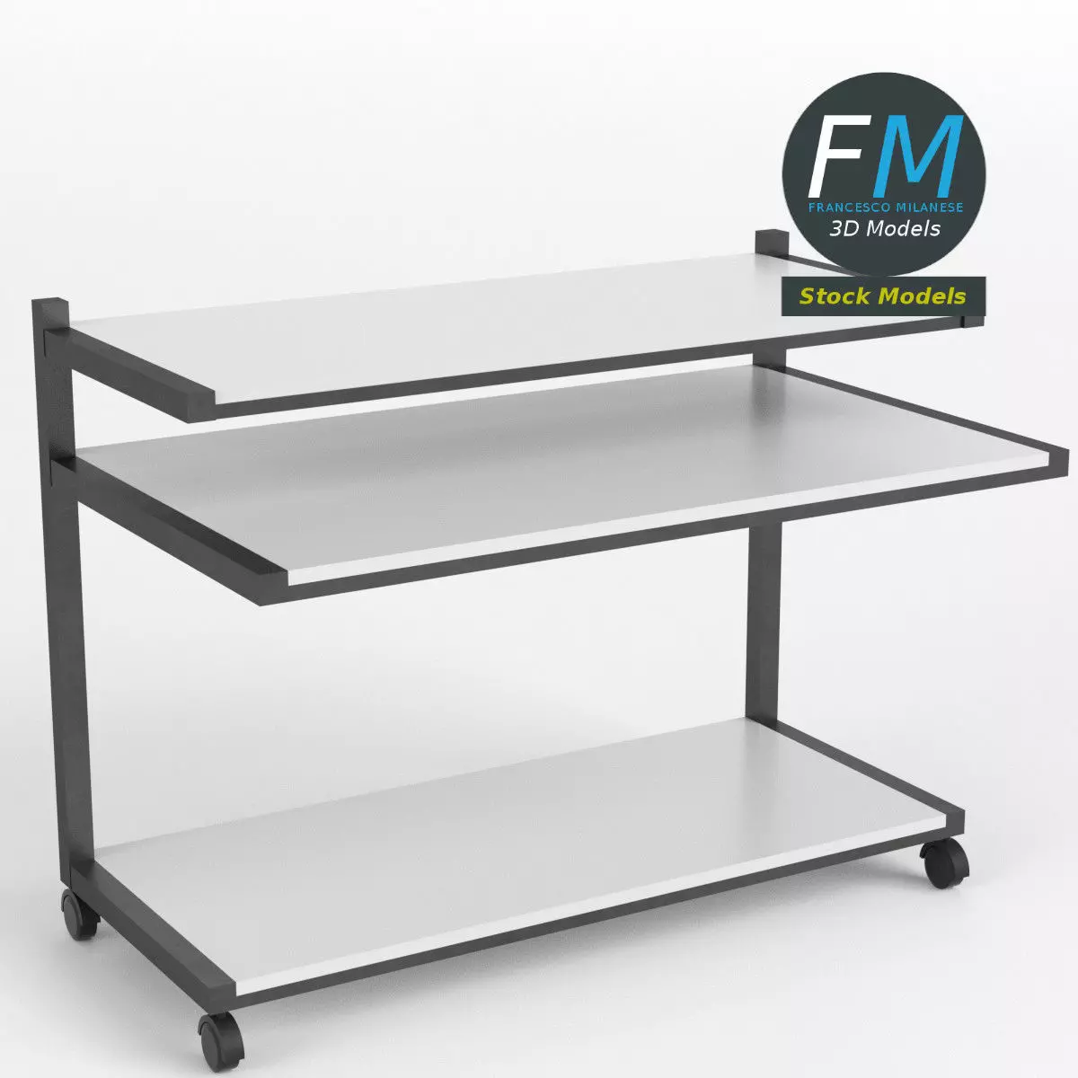 Trolley 1 desk with two shelves 3D model_0