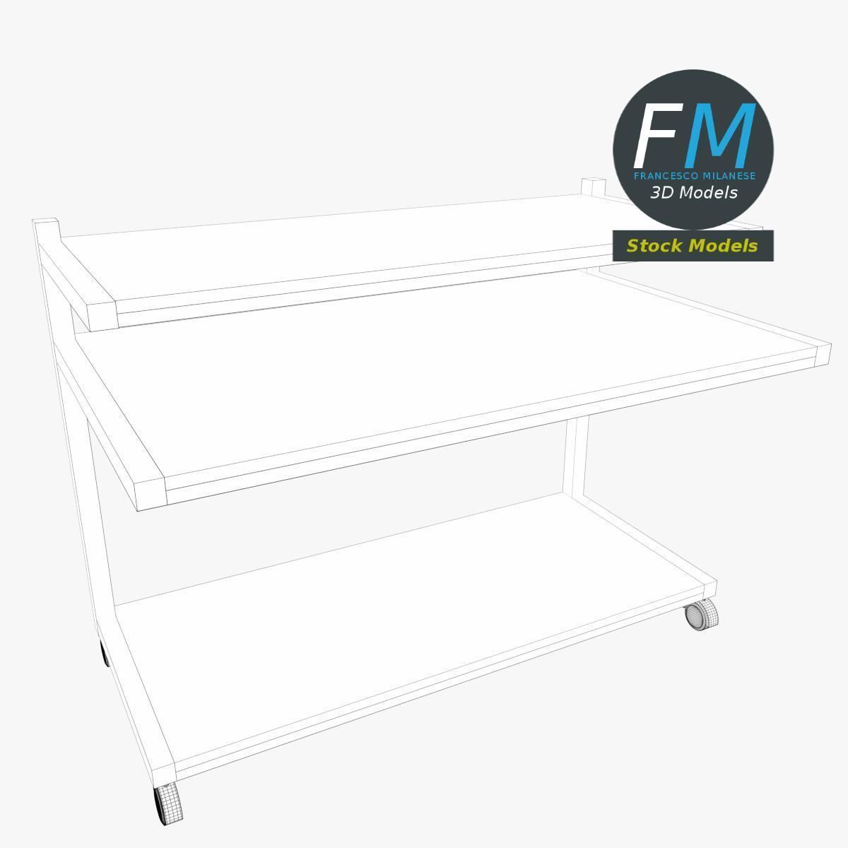 Trolley 1 desk with two shelves 3D model_7