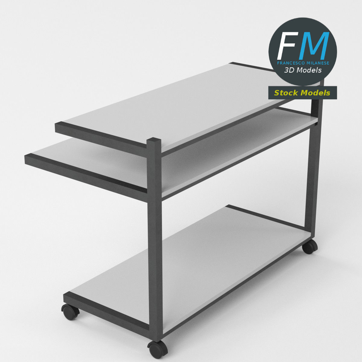 Trolley 1 desk with two shelves 3D model_5