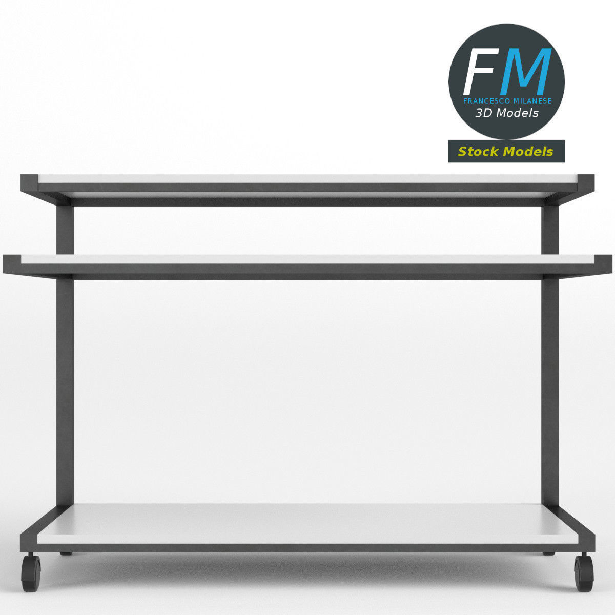 Trolley 1 desk with two shelves 3D model_3