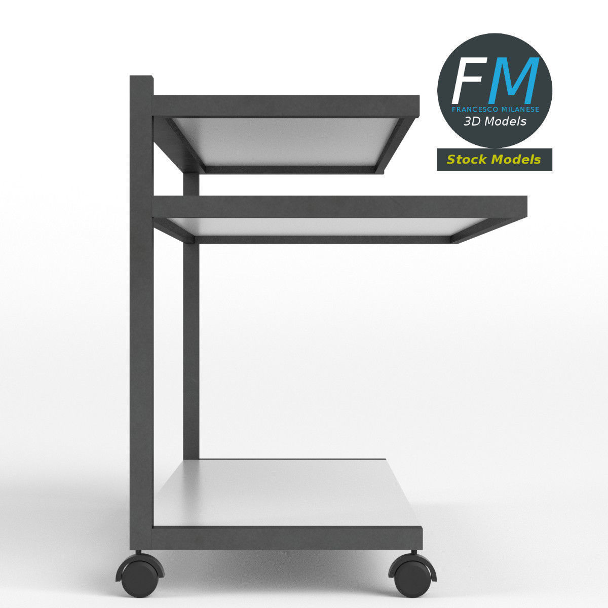 Trolley 1 desk with two shelves 3D model_4