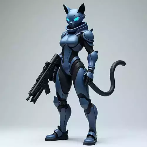 Cybernetic Cat Warrior 3D Model SciFi Female Soldier