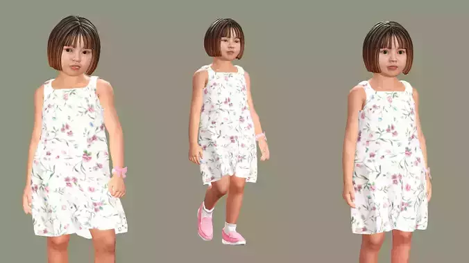 Realistic Rigged Kids Character AO Game Ready 3D Model
