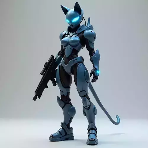 Cybernetic Cat Warrior 3D Model SciFi Assault Unit