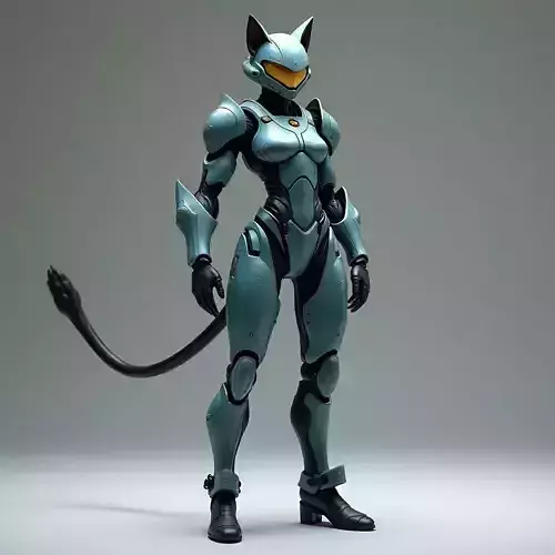 Feline Mecha Operative 3D Model SciFi Pilot Suit