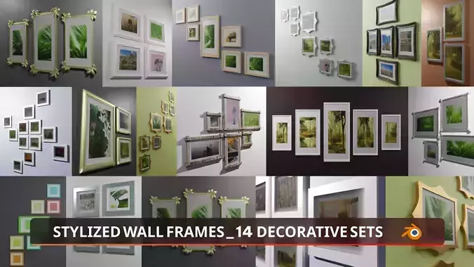 Wall Photo Frames Pack Stylized Collection of 14 sets LOW POLY