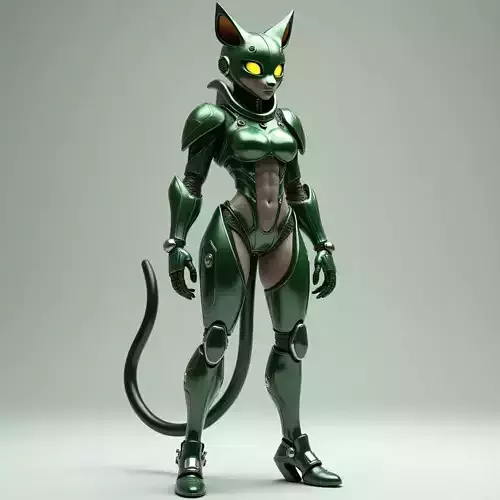 Emerald Feline Mecha 3D Model Futuristic Battle Suit
