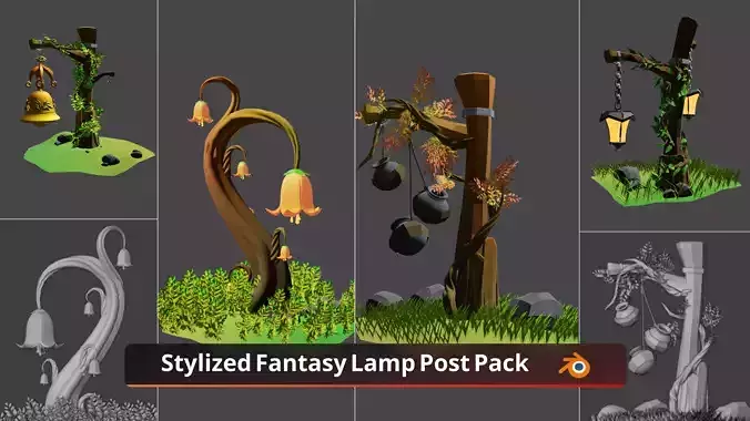 Stylized Fantasy Lamp Post Pack