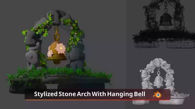 Stylized Stone Arch With Hanging Bell