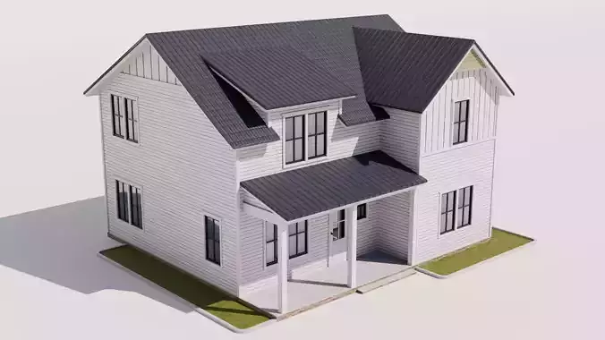 Farmhouse Style House Low-poly 3D model 2