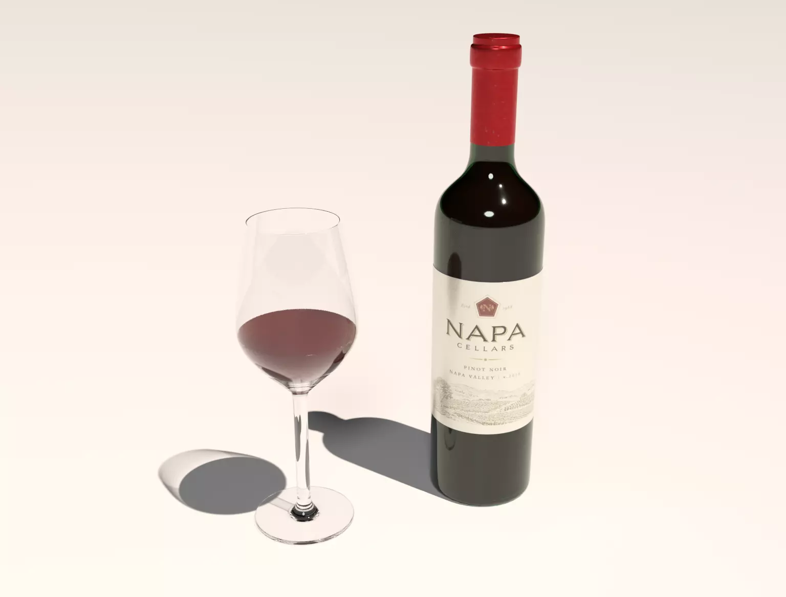 Wine bottle and glass 3D model