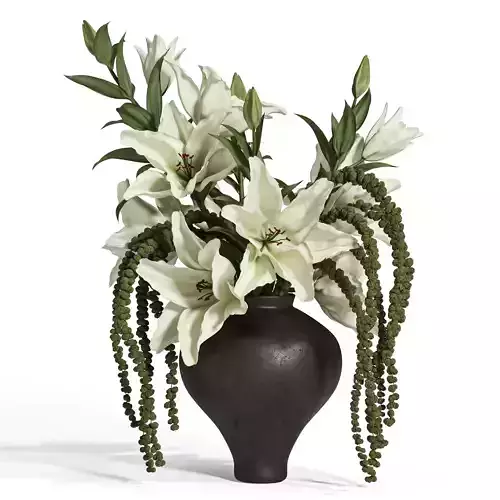 White Lily Cascade in Charcoal Vase 52