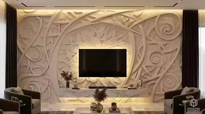 modern panel wall decor set relief stl mural CNC 277