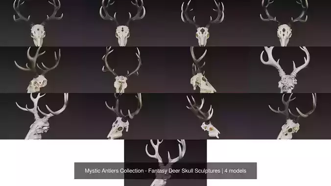 Mystic Antlers Collection - Fantasy Deer Skull Sculptures