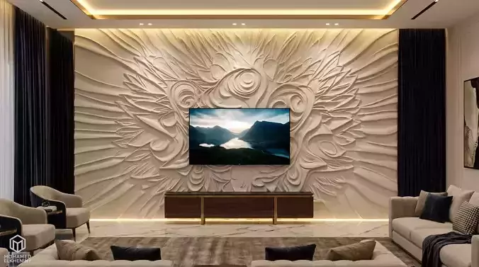 modern panel wall decor set relief stl mural CNC 278