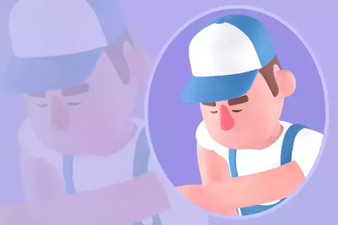 Stylized 3D Male Mechanic Character - Cartoon Repair Kneeling