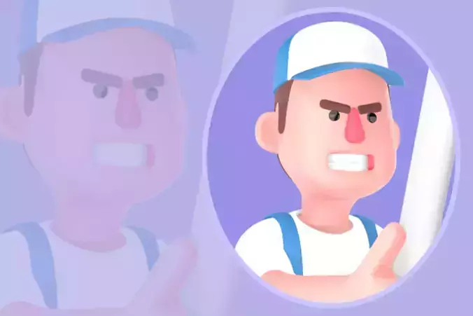 Stylized 3D Male Mechanic - Angry Step Holding Giant Wrench