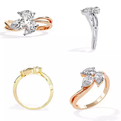 3-Stone Pear Shape Diamond Ring CAD Model for Casting STL 3DM