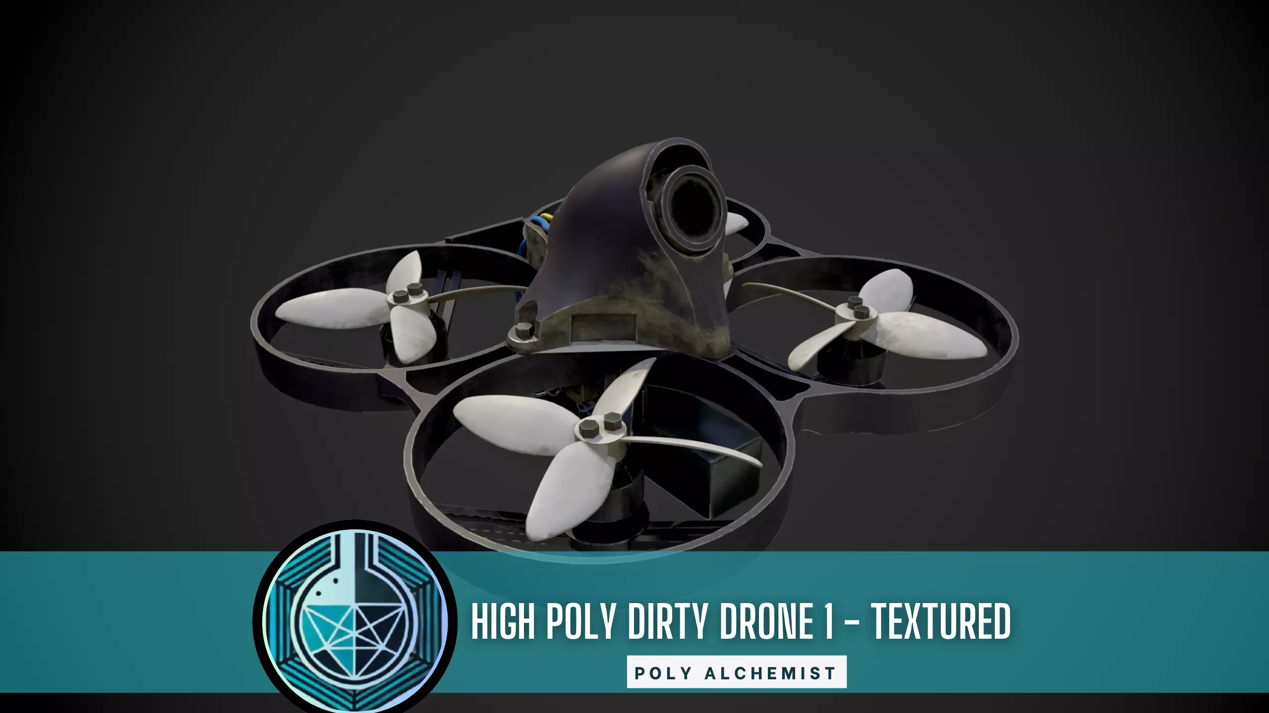 High Poly Old Dirty Drone Quadcopter - Textured Low-poly 3D model