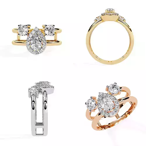 Pear Halo Diamond Ring STL 3DM CAD for Jewelry Manufacturing