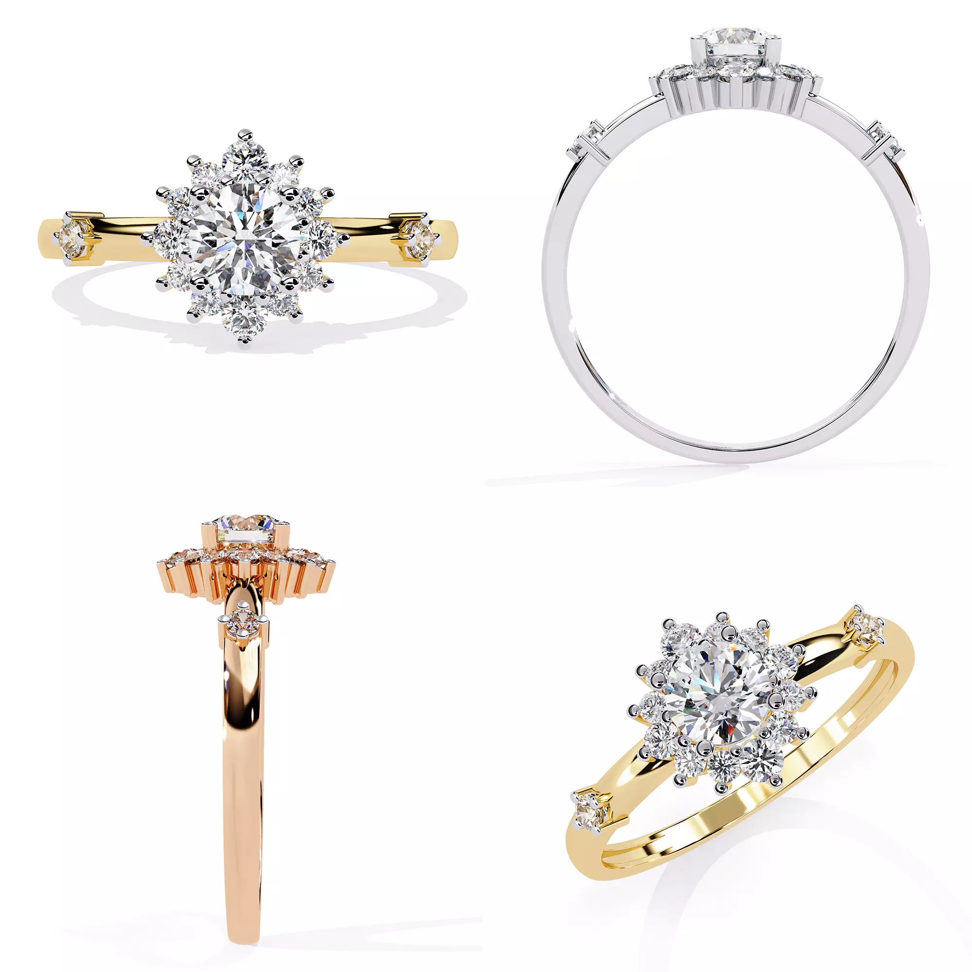 Floral Halo Diamond Ring STL 3DM Casting Ready CAD 3D print model