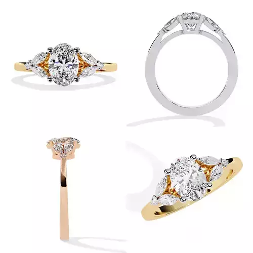 Elegant Oval Center Bridal Ring Casting Ready STL 3DM