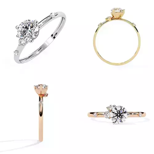 Modern Solitaire with Side Stones Casting Ready 3DM STL