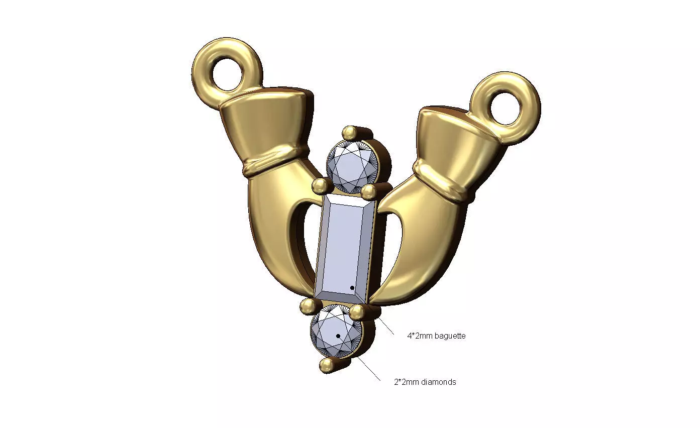 Vertical diamond and baguette cluster holding hands pendant 3D print model
