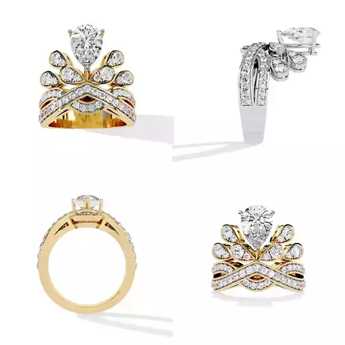 Luxury Pear Bridal Crown Ring Casting Ready 3DM STL