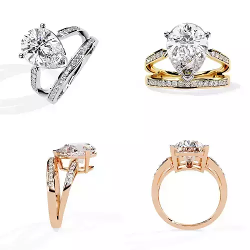 Luxury Pear Solitaire Bridal Ring Casting Ready CAD STL 3DM