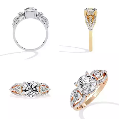 Round Center Bridal Ring with Pear Side Stones Casting Ready CAD