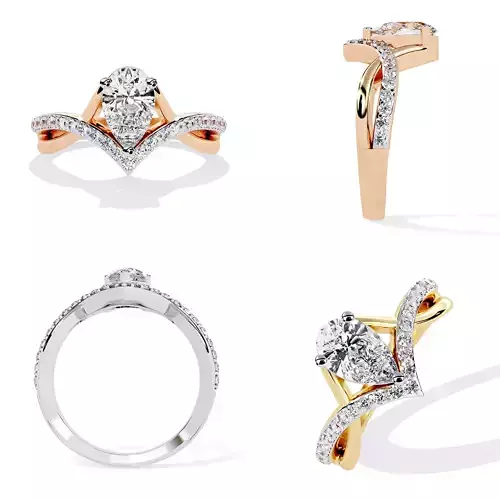 Pear Diamond V-Shank Ring CAD Model 3DM STL