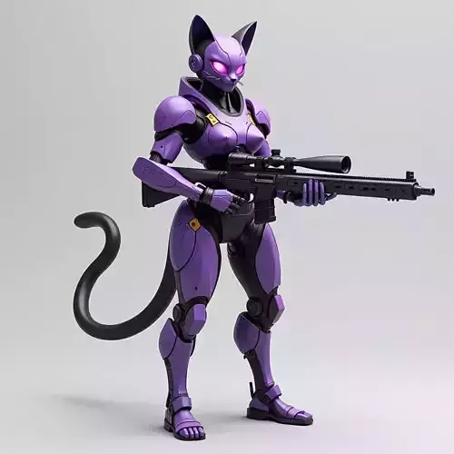 Feline Sniper Mech 3D Model Purple Elite Operative
