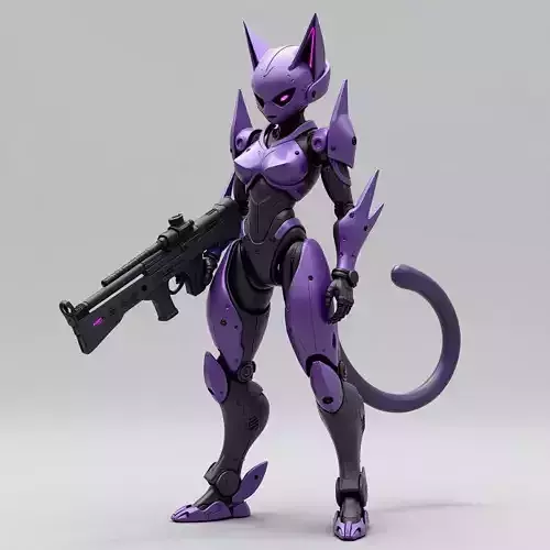 Feline Assault Mech 3D Model Purple Tactical Unit