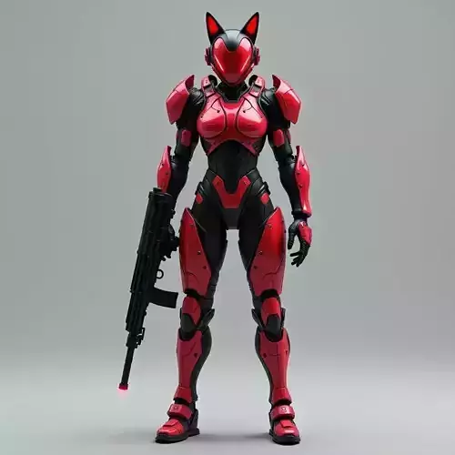 Feline Exosuit Sentinel 3D Model Red Tactical Soldier
