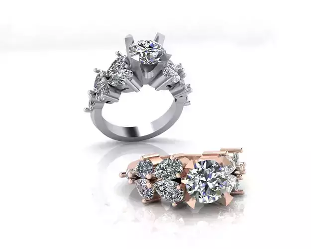 solitaire round and pear engagement jewelry ring