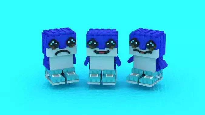 Pixel Blue Dolphin Trio 3D Printable Model