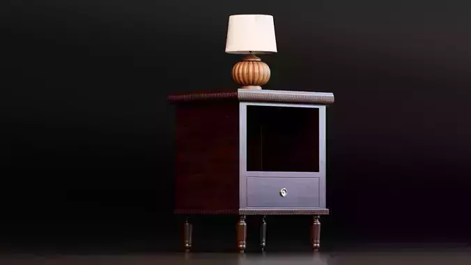 Wooden Nightstand With Table Lamp